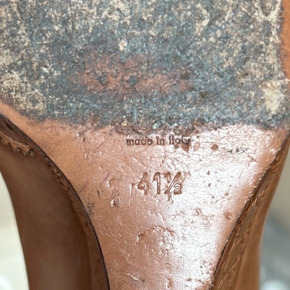 GUCCI Brogue Tan Leather Peep Toe Wedges | 41.5 - Picture 9 of 12